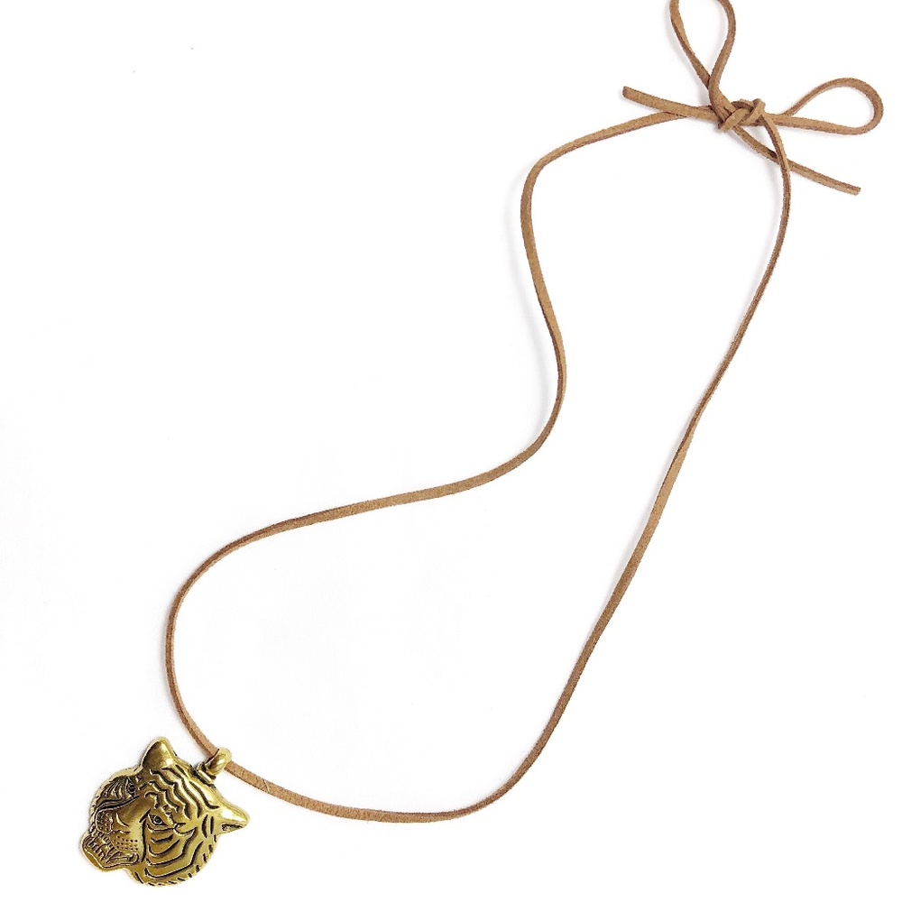 Handmade Leather Tiger Head Necklace